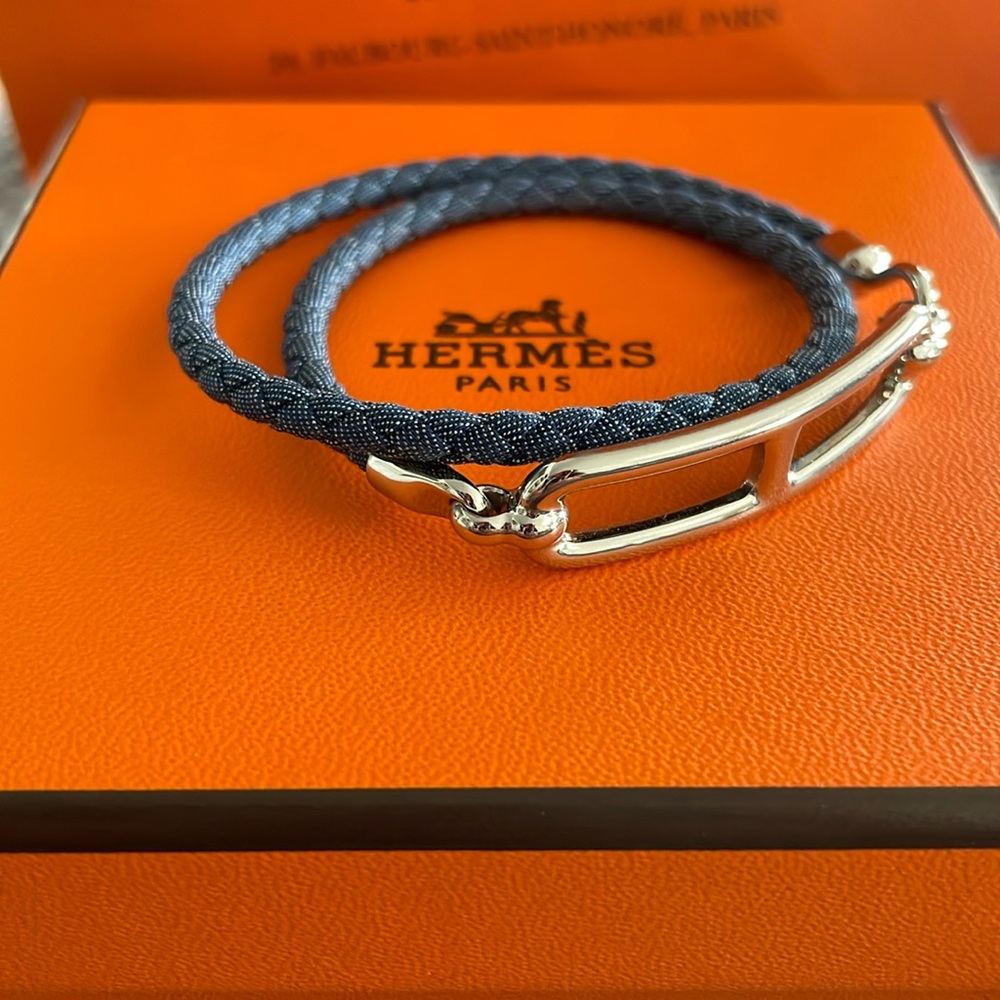 HERMES Bracelet Roulis Double Tour Jean Bracelet Palladium Coated. Perfect Con.